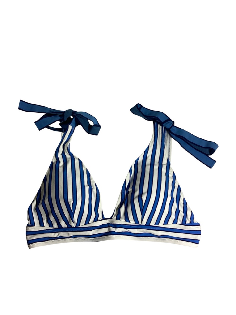 J Crew Striped Blue & White Tie-Shoulder Bikini Top